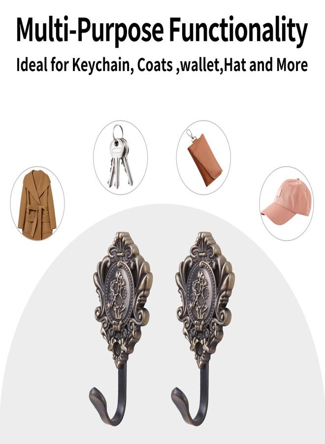 يافيجي خطافات جدارية عتيقة من قطعتين من YAFIYGI لربط الستائر، بنقشة وردة برونزية، خطافات ذهبية مزخرفة مع براغي، خطافات صغيرة عتيقة الطراز لتعليق ربطات الستائر، مناسبة لتزيين جدران غرف النوم والحمامات - Image 4