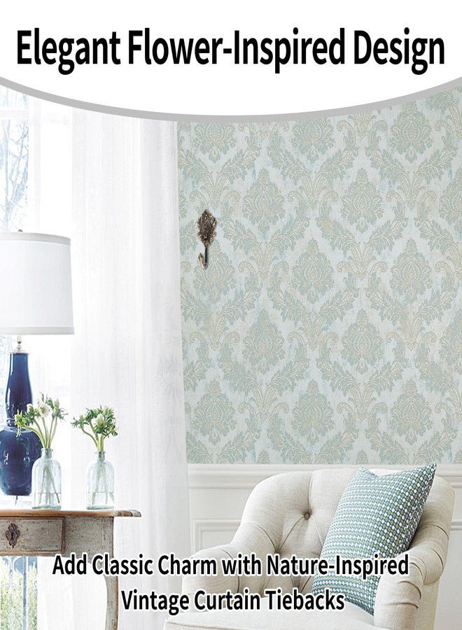 يافيجي خطافات جدارية عتيقة من قطعتين من YAFIYGI لربط الستائر، بنقشة وردة برونزية، خطافات ذهبية مزخرفة مع براغي، خطافات صغيرة عتيقة الطراز لتعليق ربطات الستائر، مناسبة لتزيين جدران غرف النوم والحمامات - Image 3