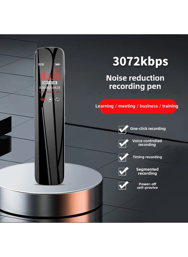 قلم تسجيل صغير عالي الدقة لتقليل الضوضاء، تسجيل بزر واحد، مسجل اجتماعات الأعمال، قلم تسجيل MP3 محمول - اللون: أسود أنيق - السعة: 64 جيجابايت (سعة التسجيل 288 ساعة) - Image 1