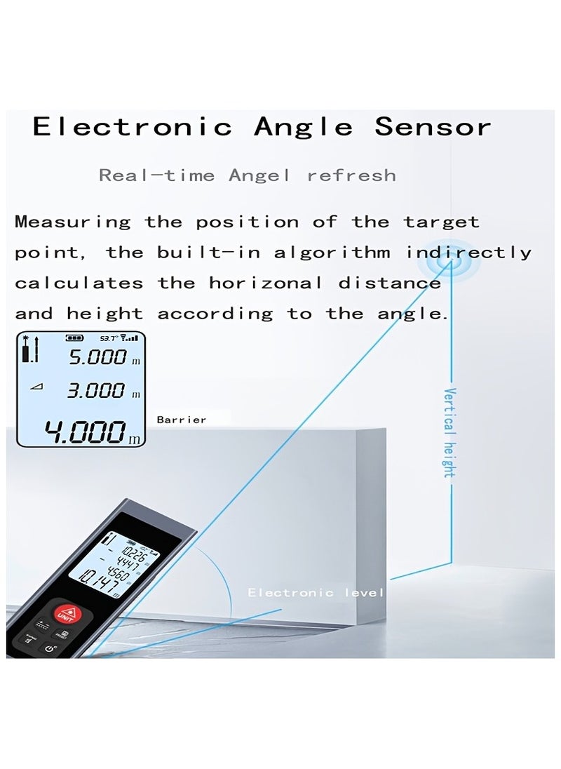 AROAQ - Laser Professional Trena Laser Rangefinder – USB Rechargeable, Pythagorean Mode, Angle Function, and Durable Aluminum Alloy Shell (Ranges: 39.93m, 59.74m, 79.86m, 99.97m) - Image 1