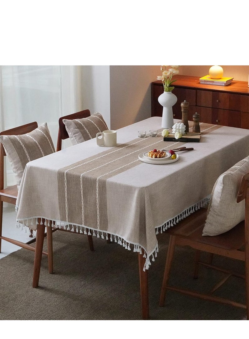 TRASSLE Tablecloth,55" X 70"Washable Cotton Linen Tassel Tablecloth,Fabric Table Cloths with Tassels,Wrinkle Free Anti-Fading Table Cover for Kitchen Dinning Rectangle Tablecloths - Image 1
