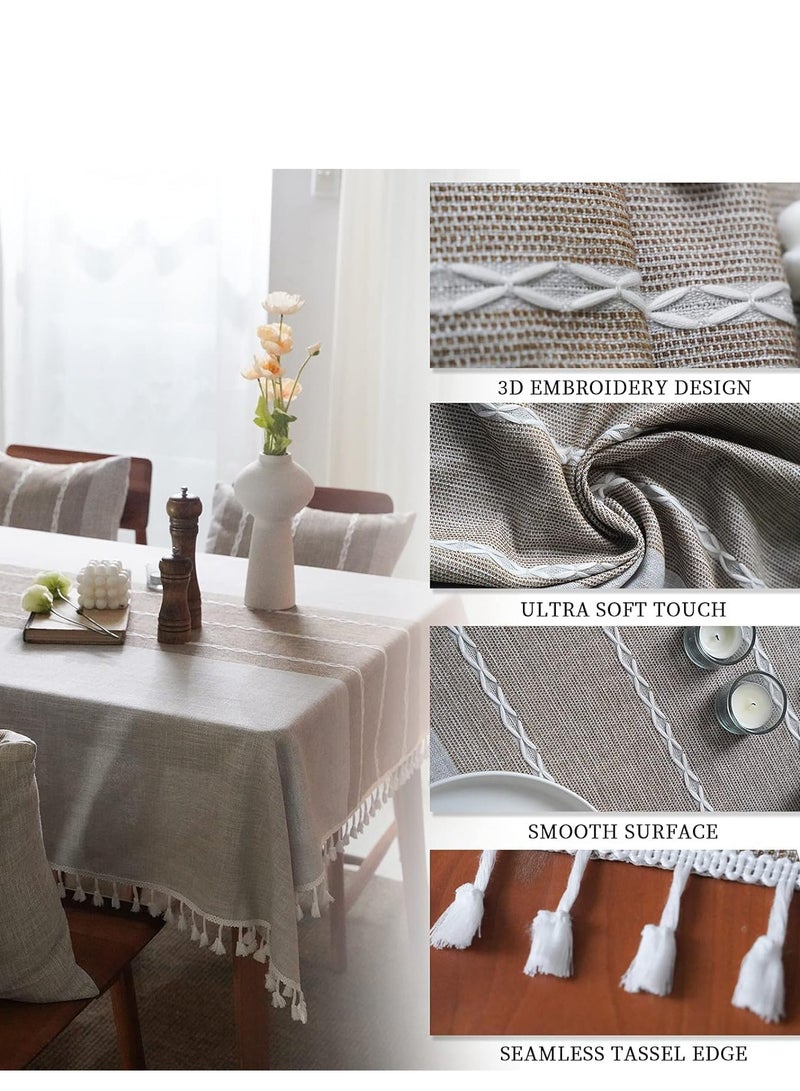 TRASSLE Tablecloth,55" X 70"Washable Cotton Linen Tassel Tablecloth,Fabric Table Cloths with Tassels,Wrinkle Free Anti-Fading Table Cover for Kitchen Dinning Rectangle Tablecloths - Image 5
