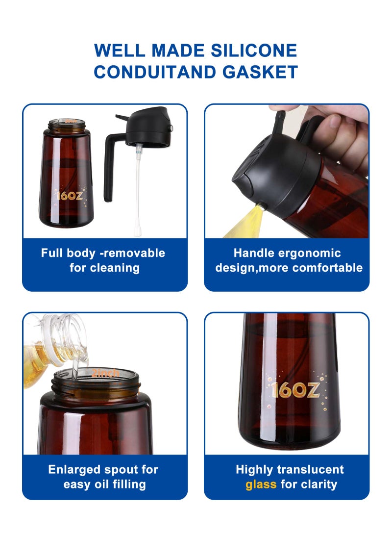 HomarKet 2pcs 16oz/470ml Light-Blocking Dark Oil Sprayer for Cooking, 2 in 1 Olive Oil Dispenser Bottle for Kitchen, Premium Tea color Glass Oil Bottle, Food-Grade Oil Mister for Air Fryer, BBQ(Black×2） - Image 5