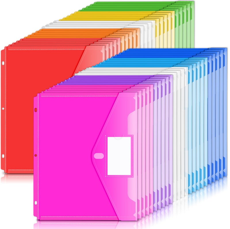 Forvencer Binder Pocket 48 Pack Super Heavyweight Poly Binder Pocket with Tight Closure File Folders Side Loading 3 Ring Binder Organizer Letter Size Assorted Colors - Image 2