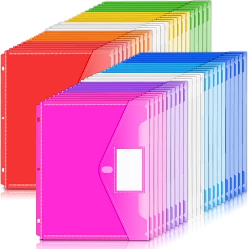 Forvencer Binder Pocket 48 Pack Super Heavyweight Poly Binder Pocket with Tight Closure File Folders Side Loading 3 Ring Binder Organizer Letter Size Assorted Colors - Image 1
