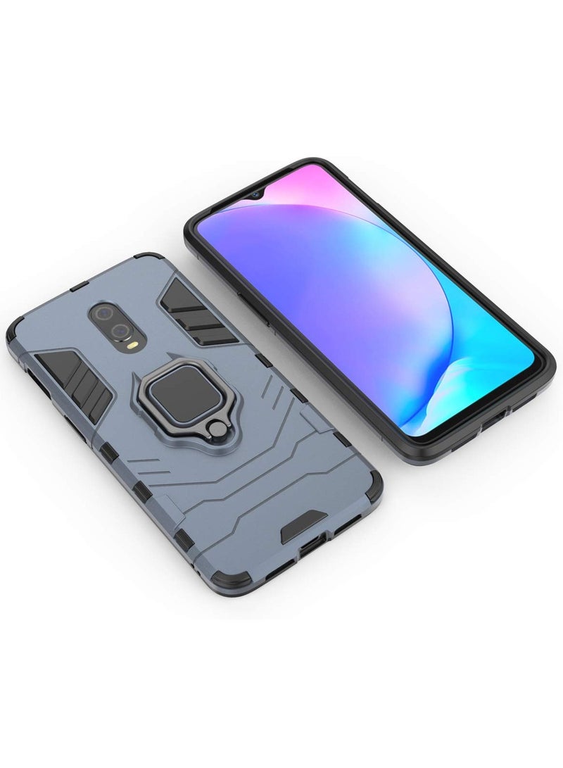 مايجين متوافق مع جراب Oneplus 7 Oneplus 6T بمقبض حلقي معدني وغطاء ممتص للصدمات صلب مقاوم للصدمات يعمل مع حامل مغناطيسي للسيارة وغطاء متين بطبقة مزدوجة لهاتف Oneplus7 Oneplus 6T أزرق داكن - Image 4