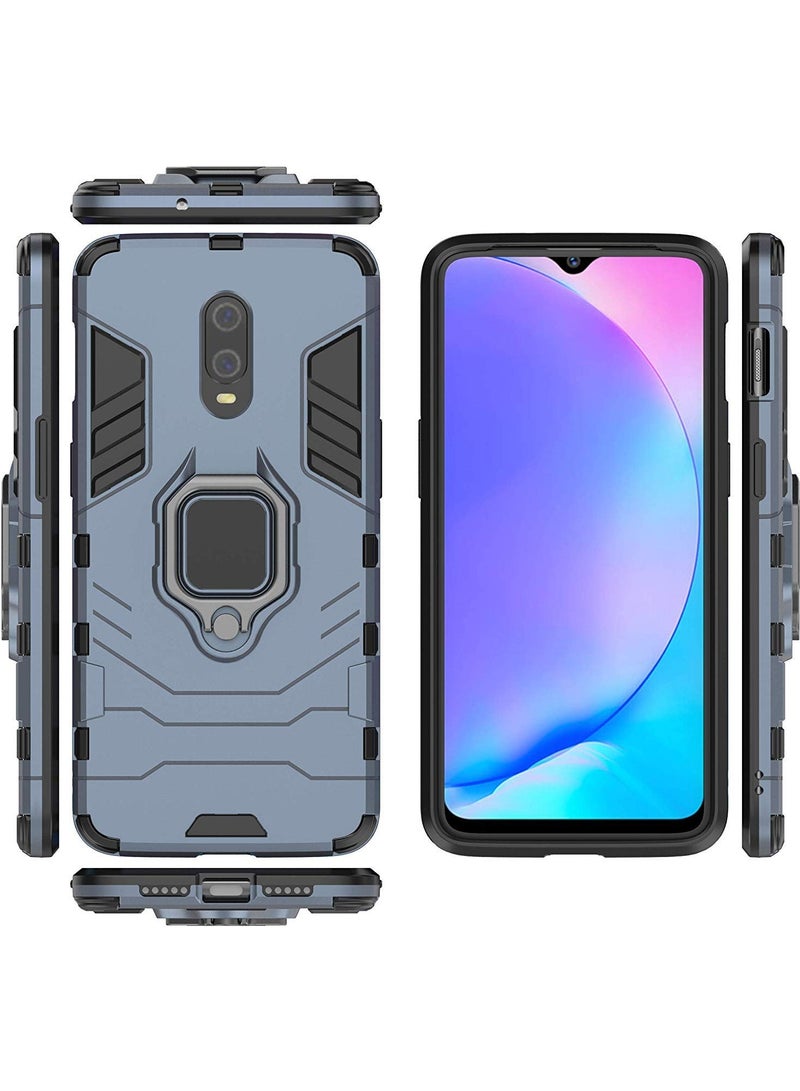 مايجين متوافق مع جراب Oneplus 7 Oneplus 6T بمقبض حلقي معدني وغطاء ممتص للصدمات صلب مقاوم للصدمات يعمل مع حامل مغناطيسي للسيارة وغطاء متين بطبقة مزدوجة لهاتف Oneplus7 Oneplus 6T أزرق داكن - Image 5