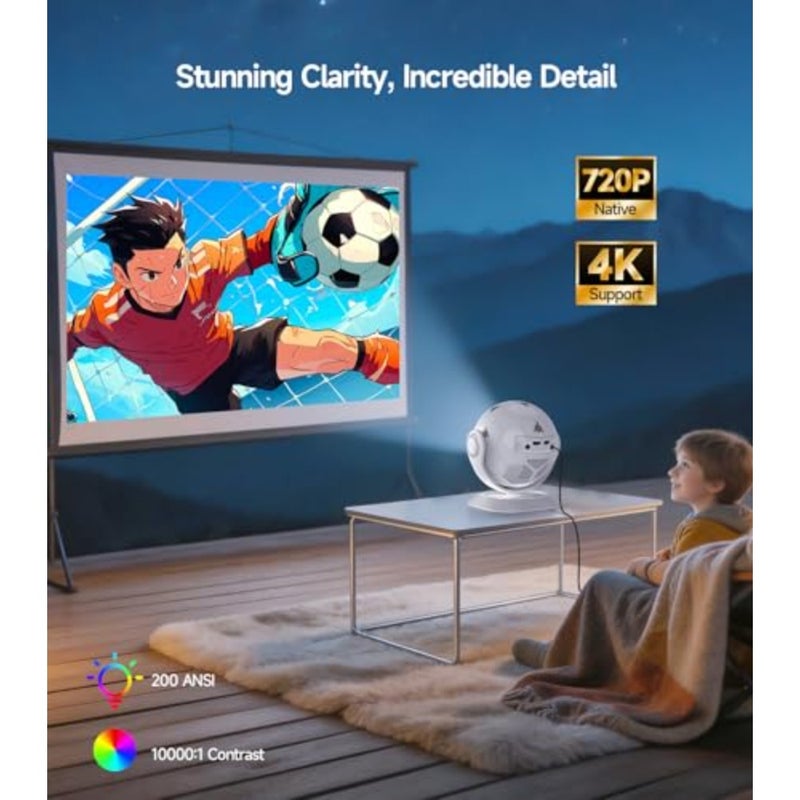 يدعم جهاز العرض 4K، أصلي 720 بكسل، واي فاي 6 وبلوتوث 5.4 مدمج بنظام أندرويد 14، تصحيح الانحراف التلقائي، عرض سقف 360 درجة للمنزل، متوافق مع HD وUSB والهاتف وعصا التلفزيون - Image 3