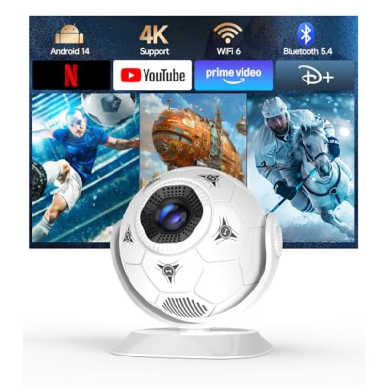 يدعم جهاز العرض 4K، أصلي 720 بكسل، واي فاي 6 وبلوتوث 5.4 مدمج بنظام أندرويد 14، تصحيح الانحراف التلقائي، عرض سقف 360 درجة للمنزل، متوافق مع HD وUSB والهاتف وعصا التلفزيون - Image 1