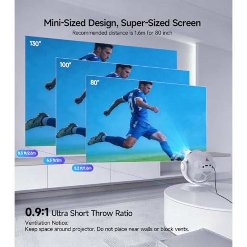 يدعم جهاز العرض 4K، أصلي 720 بكسل، واي فاي 6 وبلوتوث 5.4 مدمج بنظام أندرويد 14، تصحيح الانحراف التلقائي، عرض سقف 360 درجة للمنزل، متوافق مع HD وUSB والهاتف وعصا التلفزيون - Image 5