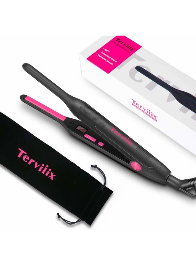 Pencil Flat Iron, Small Flat Irons for Short Hair, Beard and Pixie Cut, 3/10 Inch Ceramic Tourmaline Mini Hair Straightener Dual Voltage with Adjustable Temperature, Auto Shut Off