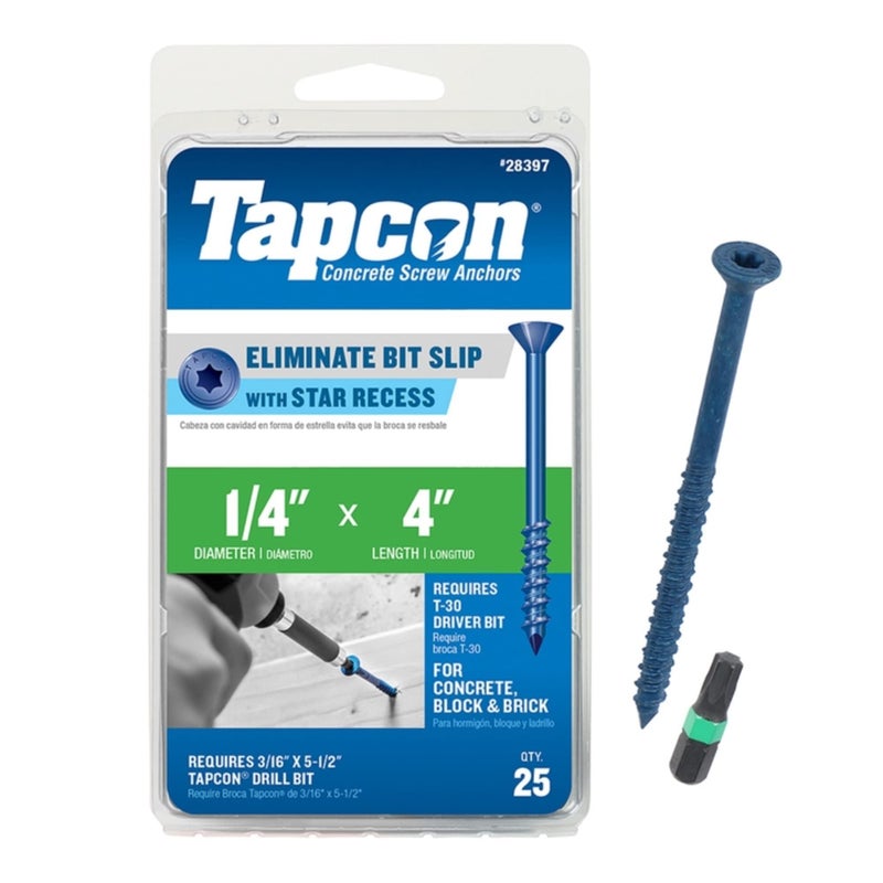Tapcon 28397 14x4 Blue Star Drive Bugle Head Concrete Anchors 25Box