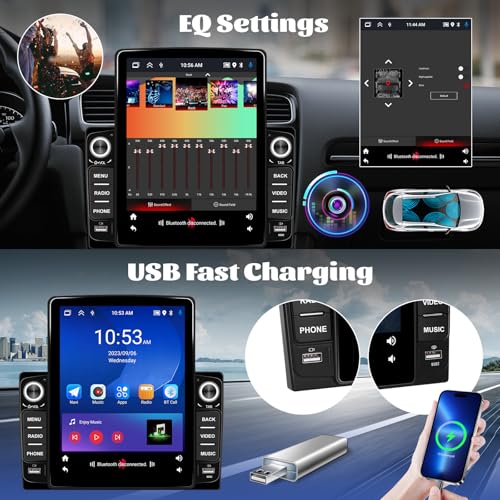 AMprime [2+64G] AMprime Android 13 Double Din Car Stereo with Carplay&Android Auto, 9.5'' Vertical Touch Screen Car Radio with Mirror Link GPS WiFi FM/RDS Bluetooth USB Music/Fast Charging+Backup Camera - Image 5