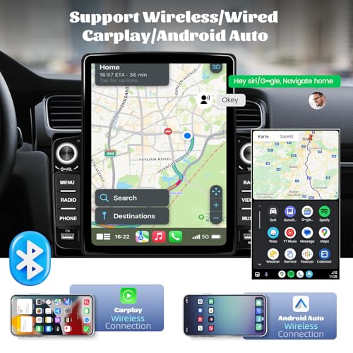AMprime [2+64G] AMprime Android 13 Double Din Car Stereo with Carplay&Android Auto, 9.5'' Vertical Touch Screen Car Radio with Mirror Link GPS WiFi FM/RDS Bluetooth USB Music/Fast Charging+Backup Camera - Image 2