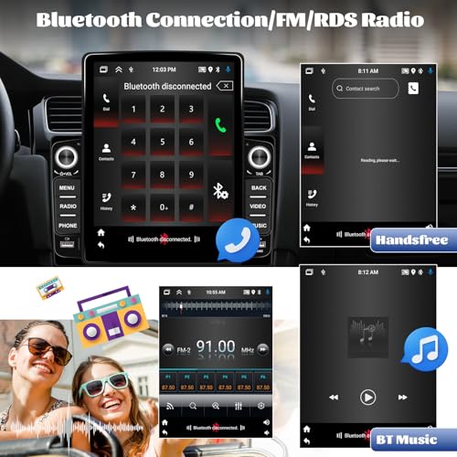 AMprime [2+64G] AMprime Android 13 Double Din Car Stereo with Carplay&Android Auto, 9.5'' Vertical Touch Screen Car Radio with Mirror Link GPS WiFi FM/RDS Bluetooth USB Music/Fast Charging+Backup Camera - Image 4