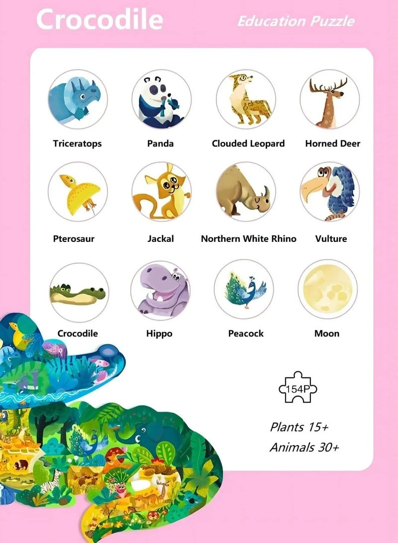 CMGTYYD. ألغاز الصور المقطوعة للأطفال من سن 3-5، 6-8، 8-10، ألغاز الأطفال الملونة الممتعة على شكل حيوانات، ألعاب تعليمية تعليمية وألعاب هدايا تعليمية للأولاد والبنات (تمساح - 154 قطعة) - Image 3