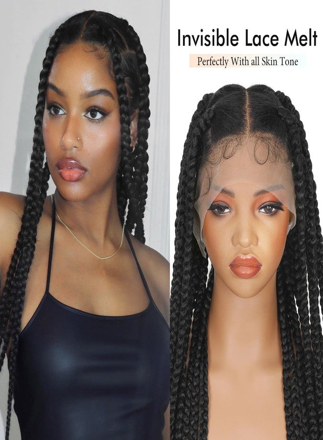 Lady Miranda Full Lace Jumbo Braided Wigs for Black Women Knotless Box Braid Wig with Baby Hair 32" Glueless Wigs Jumbo Box Braids Lace Front Synthetic Wig - Image 5