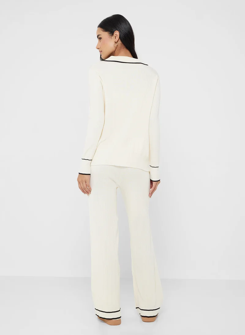 Ginger Basics Polo Kneck Fine Knit Top & Pant Coord Set