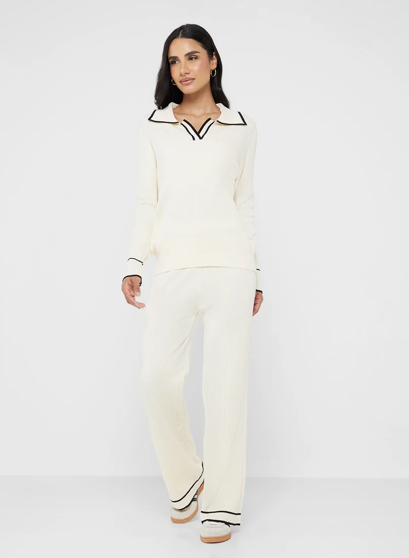 Ginger Basics Polo Kneck Fine Knit Top & Pant Coord Set