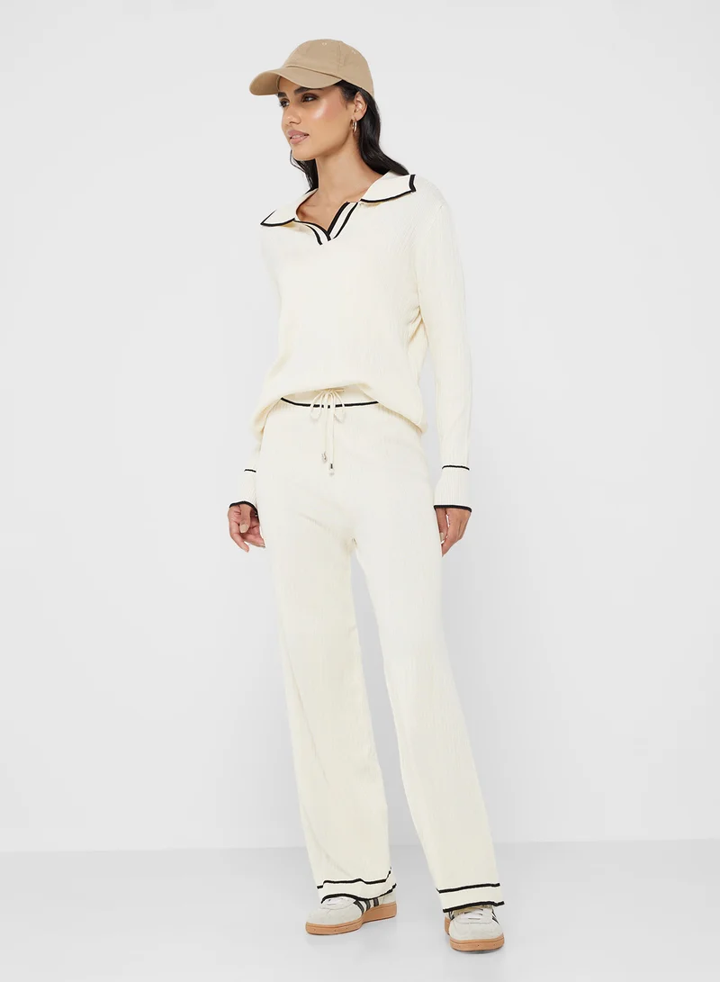 Ginger Basics Polo Kneck Fine Knit Top & Pant Coord Set