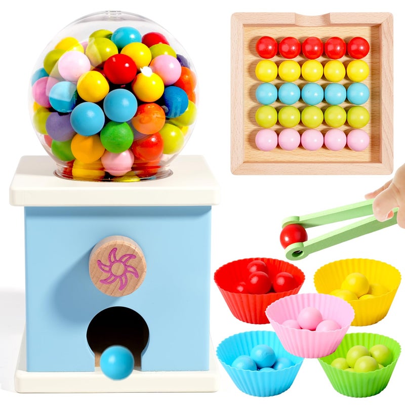 QimuMku 96 Wooden Gumball Machine Counting Montessori Toys for 3 4 5 Years Old Boys Girls Toddler Preschool Learning Activities Toy for Kids Ages 48 Birthday Gifts Sensory Toys - Image 3