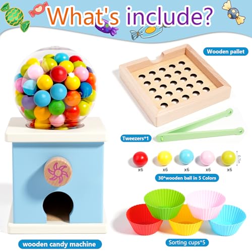 QimuMku 96 Wooden Gumball Machine Counting Montessori Toys for 3 4 5 Years Old Boys Girls Toddler Preschool Learning Activities Toy for Kids Ages 48 Birthday Gifts Sensory Toys - Image 5