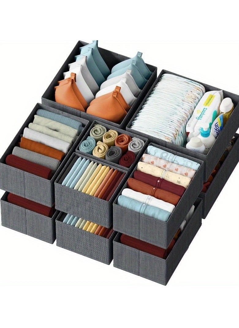 Hihonor 12-Pack Foldable Fabric Drawer Organizers - Multi-Use Storage Bins for Clothes, Pants, Underwear, Socks & Baby Items, Space-Saving Grey Closet Dividers  - Image 1