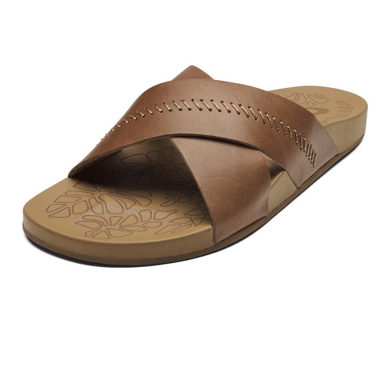 OLUKAI Kipe'a Olu Women's Slide Sandal, Premium Leather, Relaxed & Dressy Design For Any Occasion, All-Day Comfort & Fit, Sahara/Sahara, 7 - Image 1
