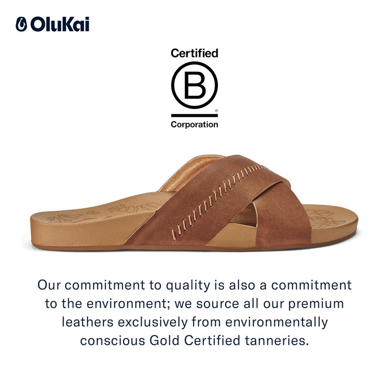 OLUKAI Kipe'a Olu Women's Slide Sandal, Premium Leather, Relaxed & Dressy Design For Any Occasion, All-Day Comfort & Fit, Sahara/Sahara, 7 - Image 3