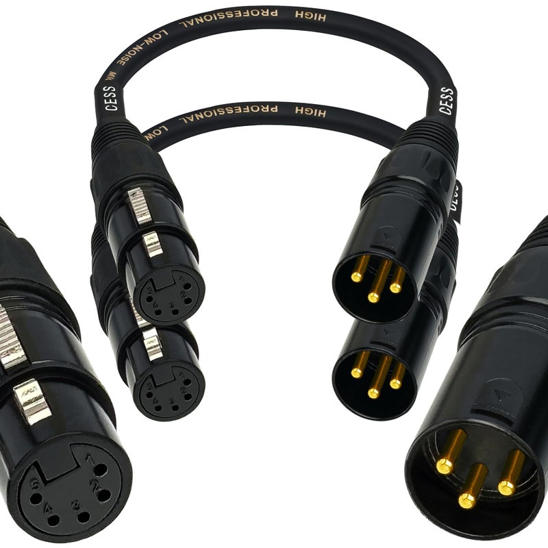 CNCESS CESS-008 محول كابل XLR 3 دبابيس ذكر إلى XLR 5 دبابيس أنثى، محول إشارة متوازن XLR3M إلى XLR5F، طول السلك 6 بوصات، عبوة من 2 - Image 1