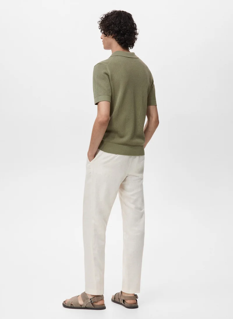 Mango Man Openwork knitted cotton polo shirt