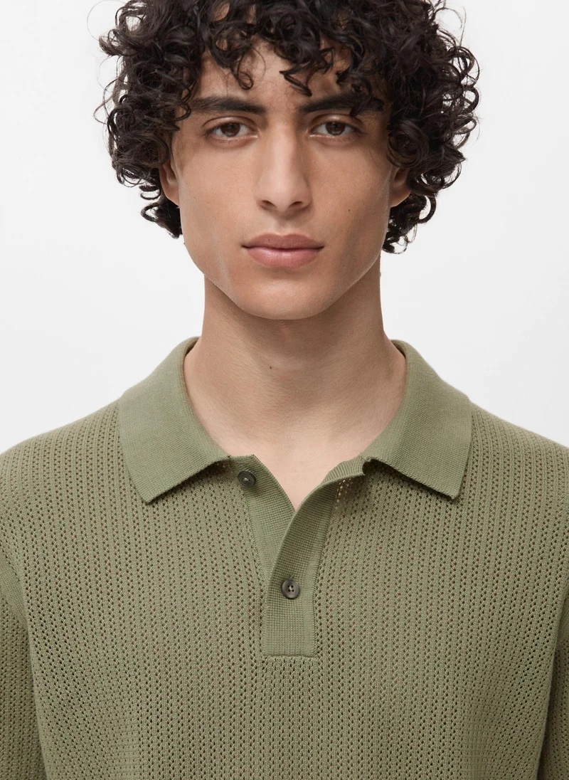 Mango Man  Openwork knitted cotton polo shirt for Men | Best Price UAE