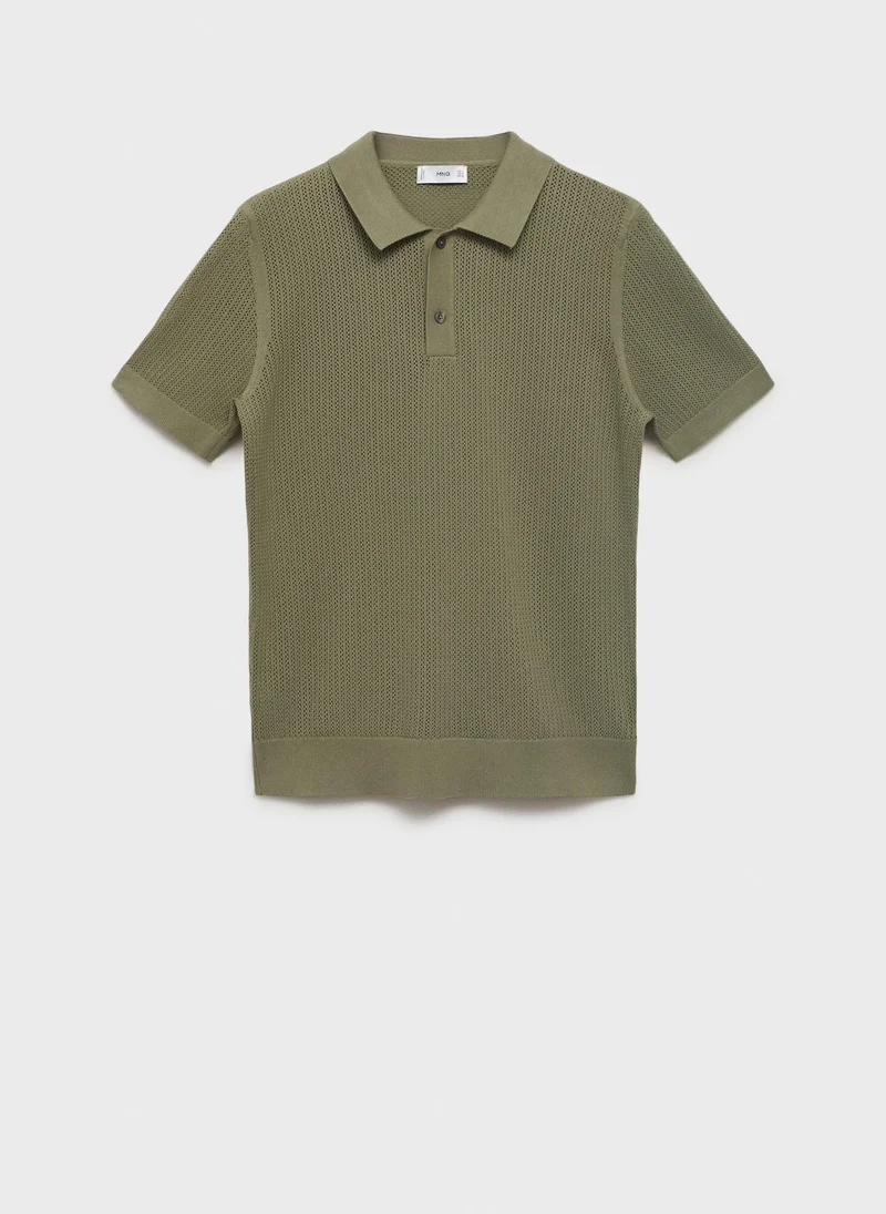 Mango Man  Openwork knitted cotton polo shirt for Men | Best Price UAE