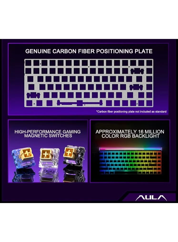 AULA Hero 68 HE 60% Gaming Keyboard Wired, Hall Effect Silver Magnetic Switch Keyboard with 8K Hz Polling Rate, Side Printed PBT Keycaps, RGB Neon Light Box, Customizable Web Software for PC/Mac Gamers - Image 4