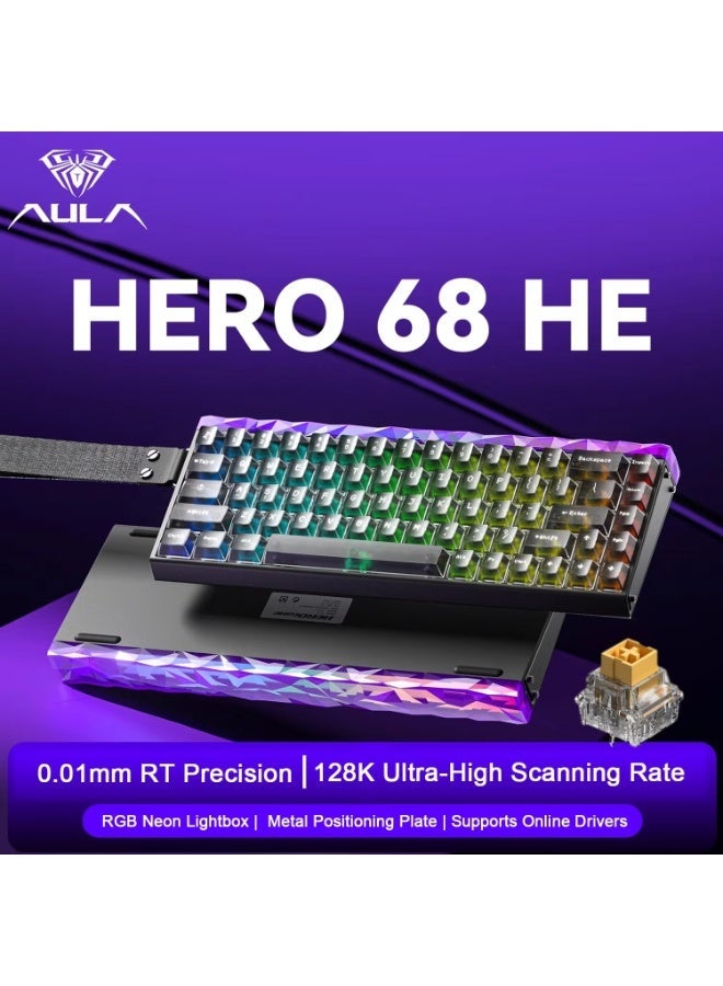 AULA Hero 68 HE 60% Gaming Keyboard Wired, Hall Effect Silver Magnetic Switch Keyboard with 8K Hz Polling Rate, Side Printed PBT Keycaps, RGB Neon Light Box, Customizable Web Software for PC/Mac Gamers - Image 3