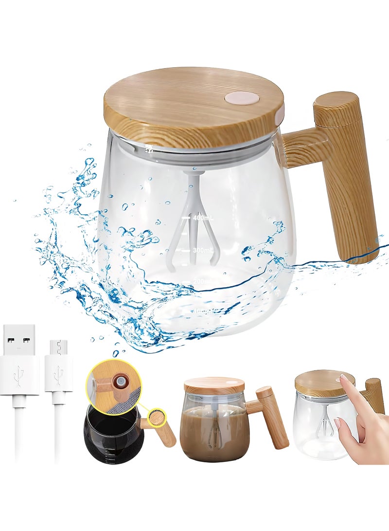 Portable USB Electric Mixer Cup – 400ml Self-Stirring Glass Mug with Silicone Base – Ideal for Protein, Coffee, Oats & Powdered Drinks
