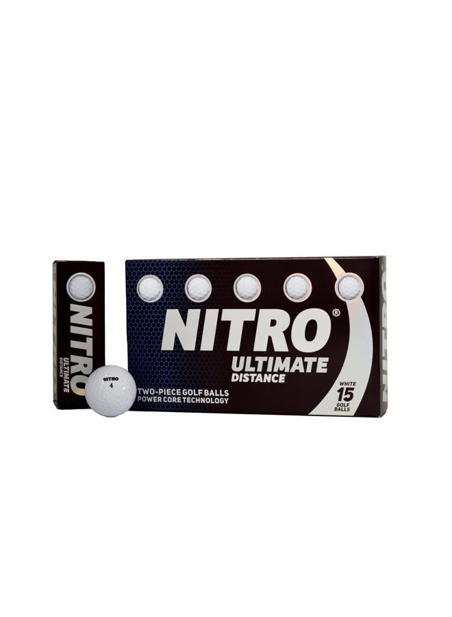 Nitro Long Distance High-Durability Golf Balls (15PK) All Levels Ultimate Distance Titanium Core High Velocity Great Stop & Sticking Ability Golf Balls USGA Approved-Total of 15-White - Image 1