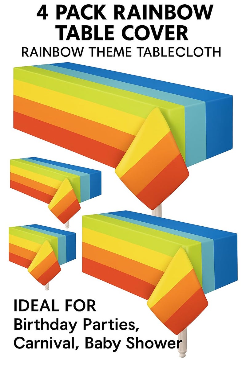 Oojami 4 Pack Rainbow Table Cover Rainbow Theme Tablecloth Party Supplies Ideal for Birthday Parties, Carnival, Baby Shower Table Cloth - Image 2