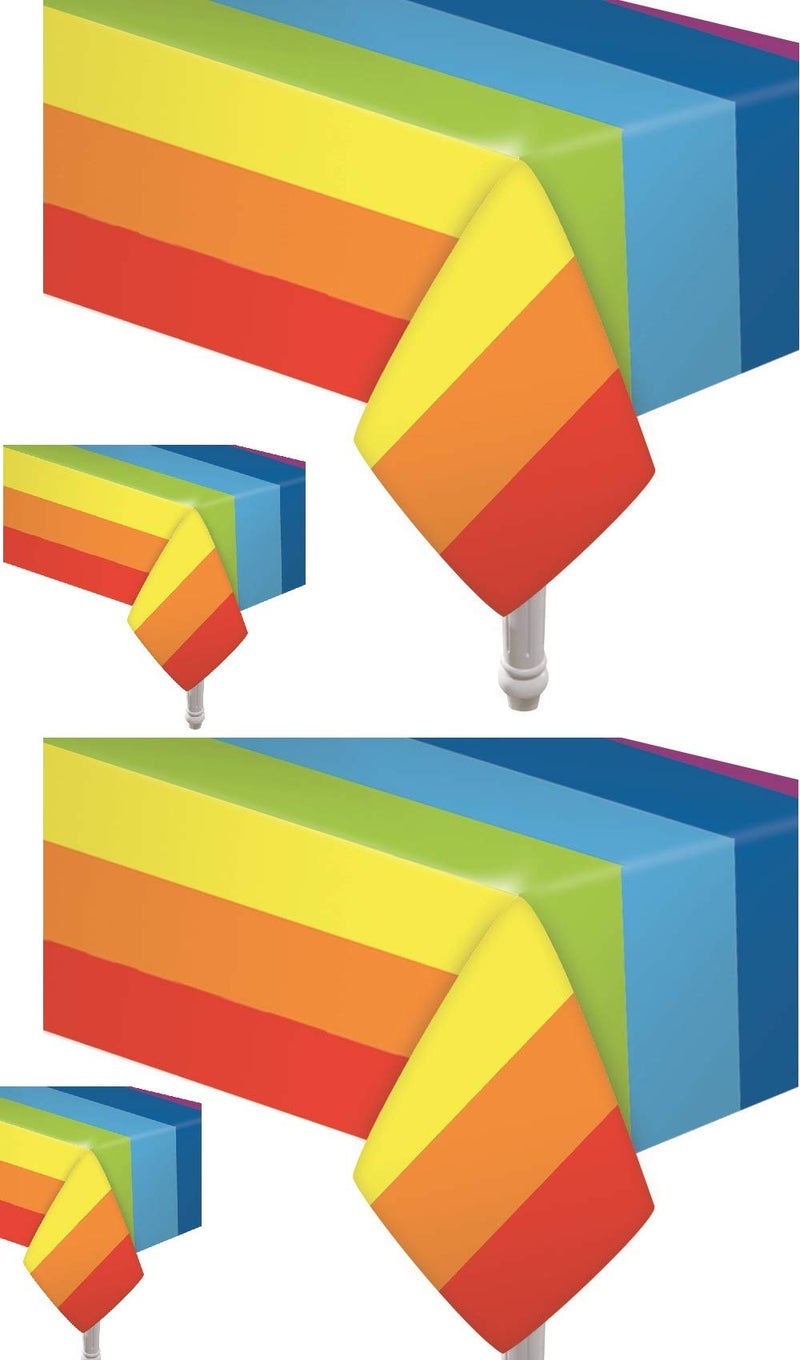 Oojami 4 Pack Rainbow Table Cover Rainbow Theme Tablecloth Party Supplies Ideal for Birthday Parties, Carnival, Baby Shower Table Cloth - Image 1