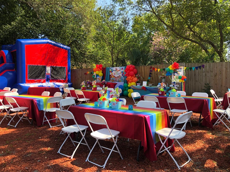 Oojami 4 Pack Rainbow Table Cover Rainbow Theme Tablecloth Party Supplies Ideal for Birthday Parties, Carnival, Baby Shower Table Cloth - Image 4