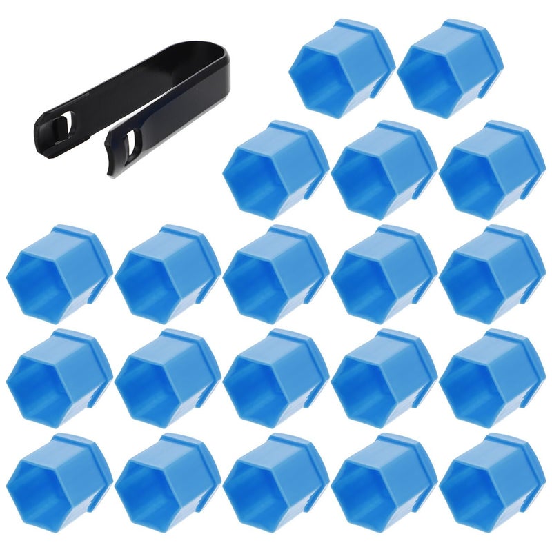 20pcs 19mm Blue Glossy Plastic Tire Valve Stem Caps Wheel Lug Nut Covers With Black Clip Universal Car Rim Protectors - Image 2