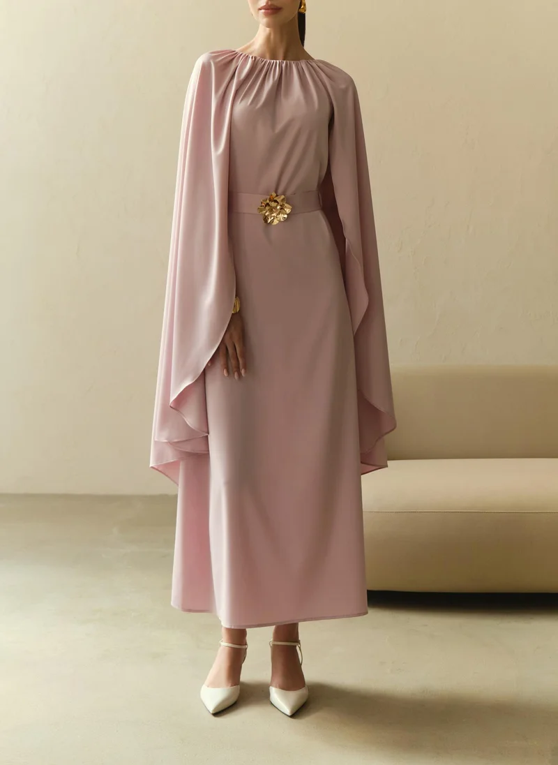 Lichi  Loose maxi dress with a cape and matching belt for Women | Best Price UAE