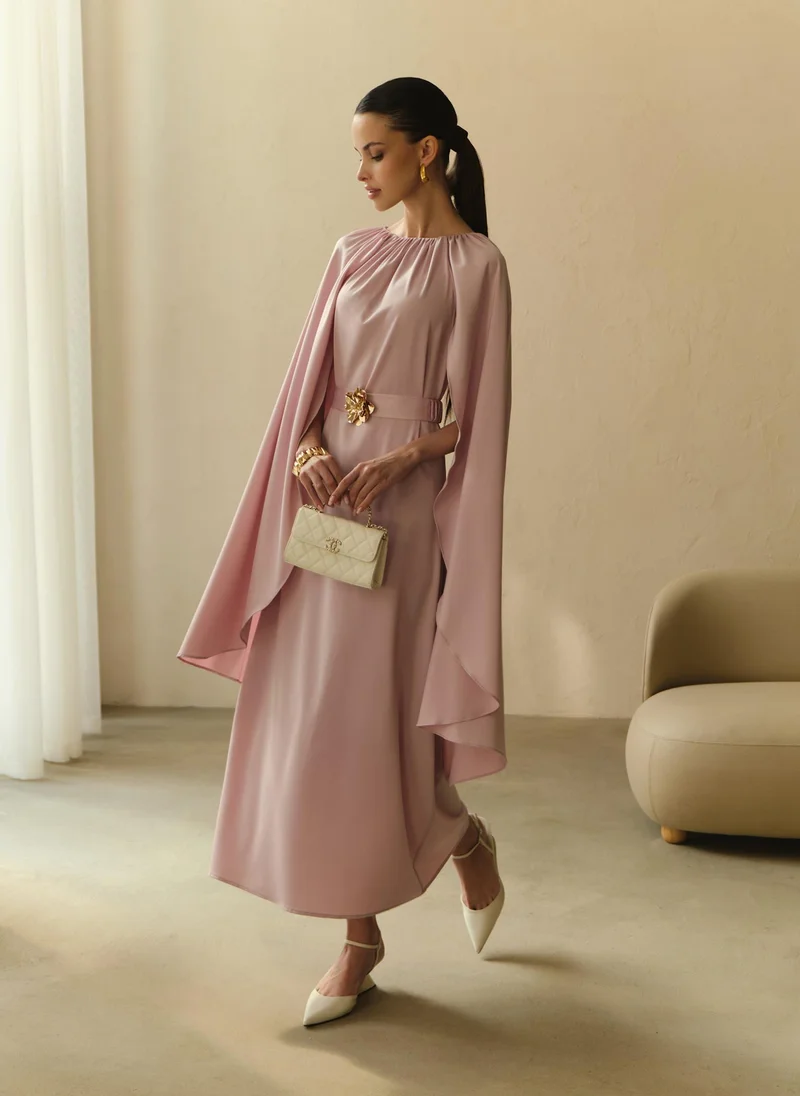 Lichi  Loose maxi dress with a cape and matching belt for Women | Best Price UAE
