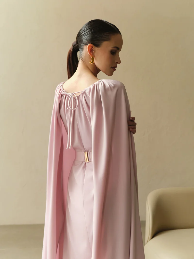 Lichi  Loose maxi dress with a cape and matching belt for Women | Best Price UAE