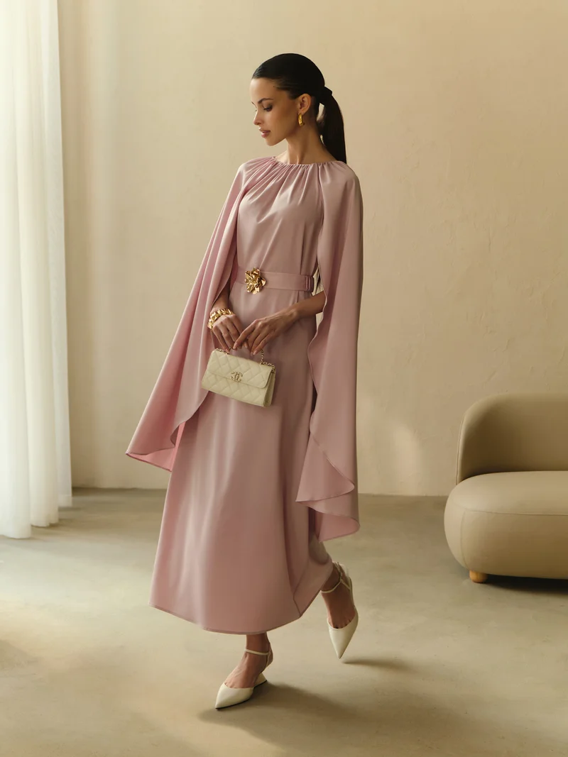 Lichi  Loose maxi dress with a cape and matching belt for Women | Best Price UAE