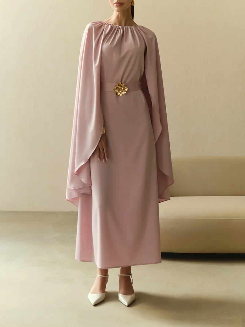 Lichi  Loose maxi dress with a cape and matching belt for Women | Best Price UAE
