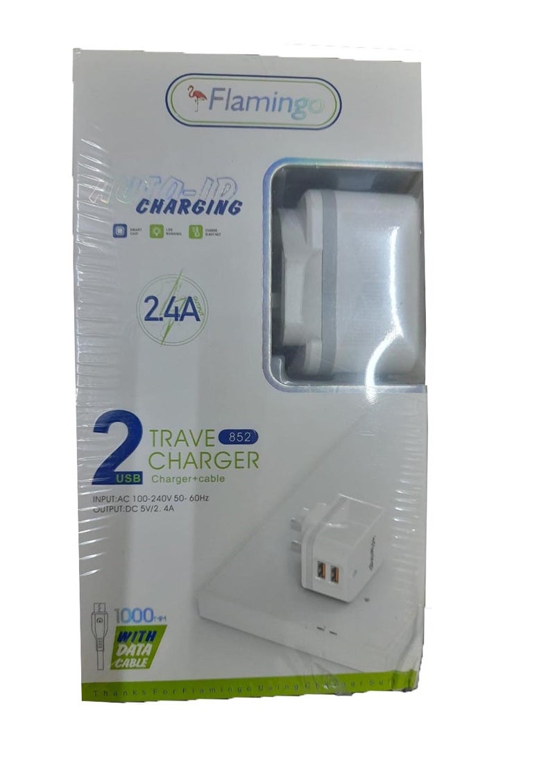 FLAMINGO Flamingo 2.4A Output Double Usb Charger LED Smart Power Adapter & Data Cable.  - Image 2