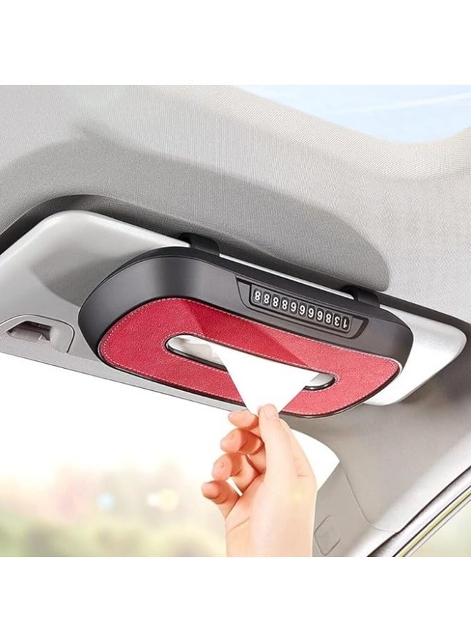 Car Sun Visor Tissue Holder,Temporary Stop Sign Parking Card Backseat Tissue Case Holder Paper Tissue Dispenser Armrest Storage Box Interior Accessories for Women Men - Image 2