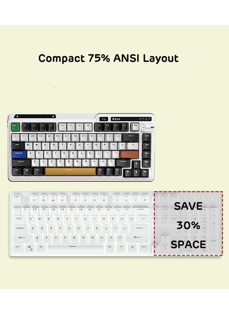 Kzzi - K75 PRO Mousse Cake RGB 75% Wireless Gasket Tri-Mode Connectable Mechanical Keyboard, 82 Keys Hot Swappable Gaming Keyboard with Knob and Power Display, Custom Tactile Switches - Image 1