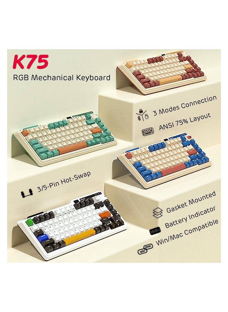 Kzzi - K75 PRO Mousse Cake RGB 75% Wireless Gasket Tri-Mode Connectable Mechanical Keyboard, 82 Keys Hot Swappable Gaming Keyboard with Knob and Power Display, Custom Tactile Switches - Image 1